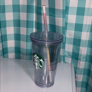 Clear Starbucks cold cup with rainbow straw!